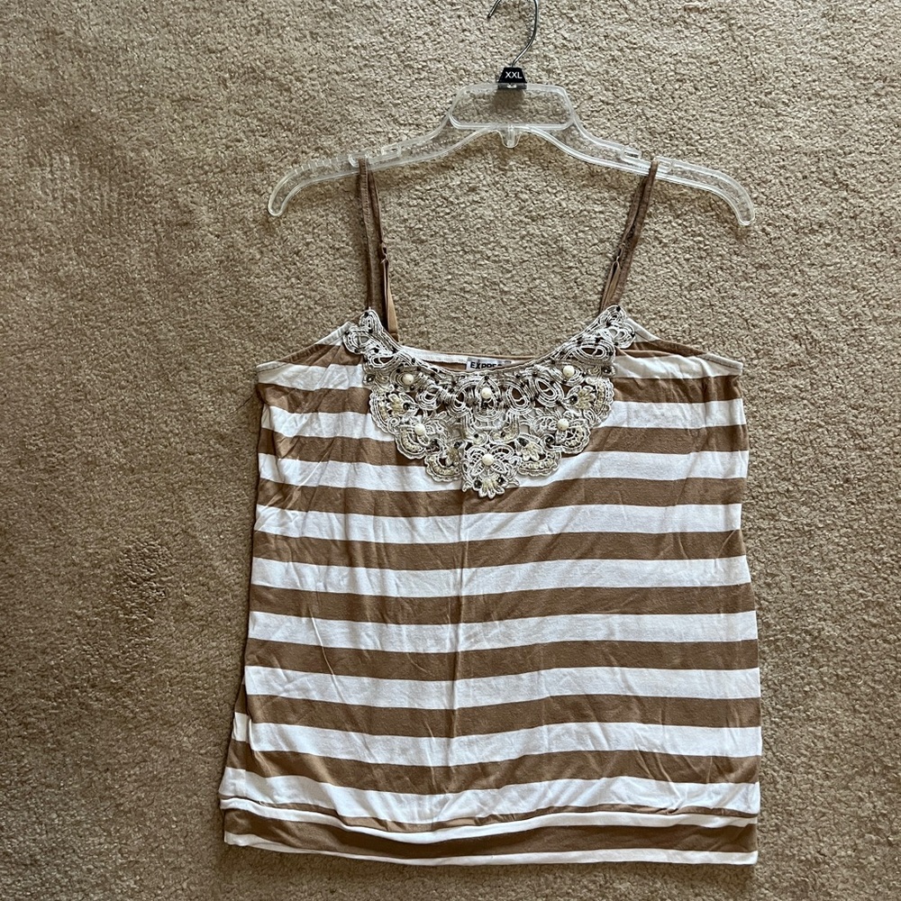 Express Beige and White Striped Camisole with Lace